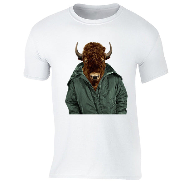 XtraFly Apparel Men's Buffalo Bison Jacket Animal Lover Crewneck Short Sleeve T-shirt