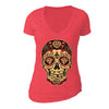 XtraFly Apparel Women's Diamond Sugarskull Cross Skulls Day Of Dead V-neck Short Sleeve T-shirt