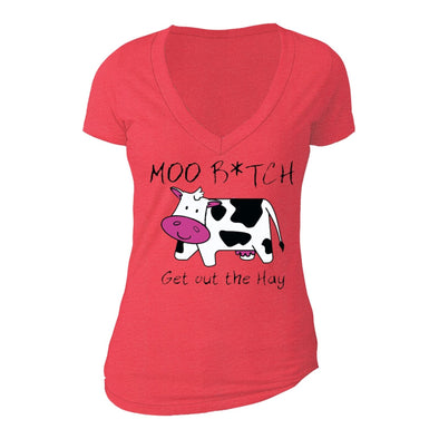 XtraFly Apparel Women's Moo B*tch Get Out Cow Novelty Gag V-neck Short Sleeve T-shirt