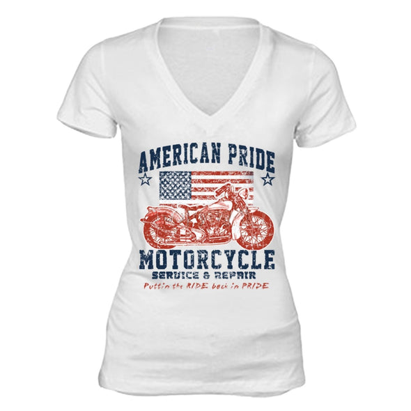 XtraFly Apparel Women's Repair Motorcycle Flag American Pride V-neck Short Sleeve T-shirt