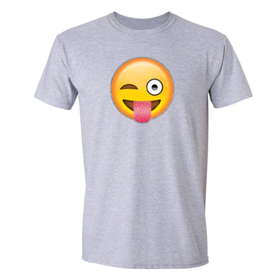 XtraFly Apparel Men's Emoji Wink Tongue Novelty Gag Crewneck Short Sleeve T-shirt