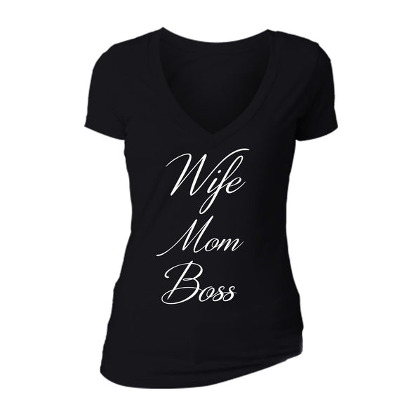 XtraFly Apparel Women's Wife Mom Boss Mother's Day V-neck Short Sleeve T-shirt