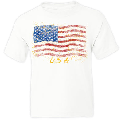 XtraFly Apparel Boys Wavy Flag USA American Pride Crewneck Short Sleeve T-shirt