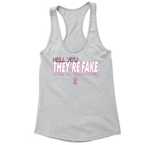 XtraFly Apparel Women's They're Fake Pink Breast Cancer Ribbon Racer-back Tank-Top