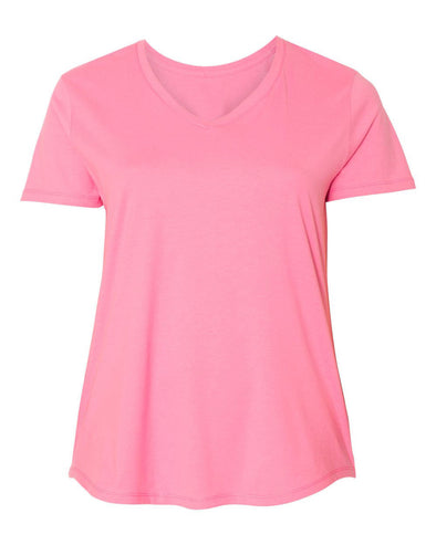 XtraFly Apparel Women's Plus Size Active Plain Basic V-neck Short Sleeve T-shirt Pink