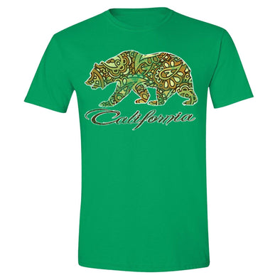 XtraFly Apparel Men's Paisley Brown Bear CA California Pride Crewneck Short Sleeve T-shirt