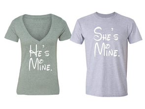 XtraFly Apparel She's He's Mine Valentine's Matching Couples Short Sleeve T-shirt