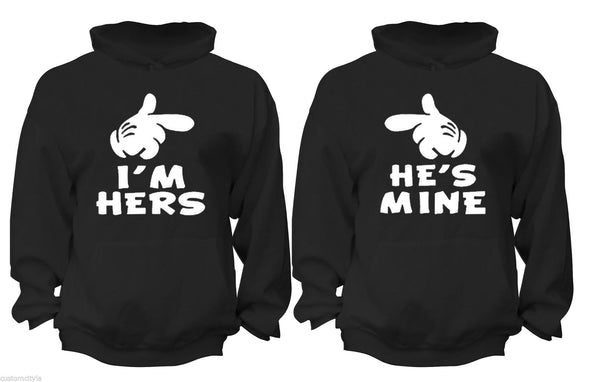 XtraFly Apparel He's Mine I'm Hers Valentine's Matching Couples Hooded-Sweatshirt Pullover Hoodie