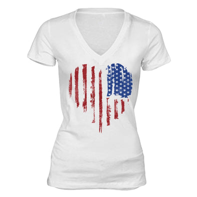 XtraFly Apparel Women's Flag Distressed Heart American Pride V-neck Short Sleeve T-shirt