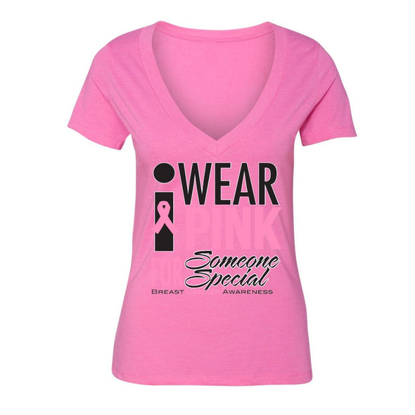 XtraFly Apparel Women's Breast Cancer Awareness V-neck Short Sleeve T-shirt