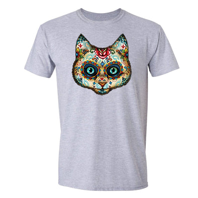 XtraFly Apparel Men's Cat Muerte Sugarskull Skulls Day Of Dead Crewneck Short Sleeve T-shirt