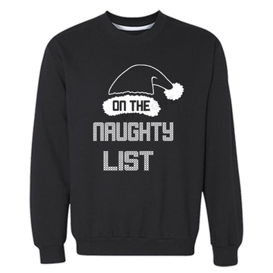 XtraFly Apparel On Naughty List Santa Ugly Christmas Pullover Crewneck-Sweatshirt