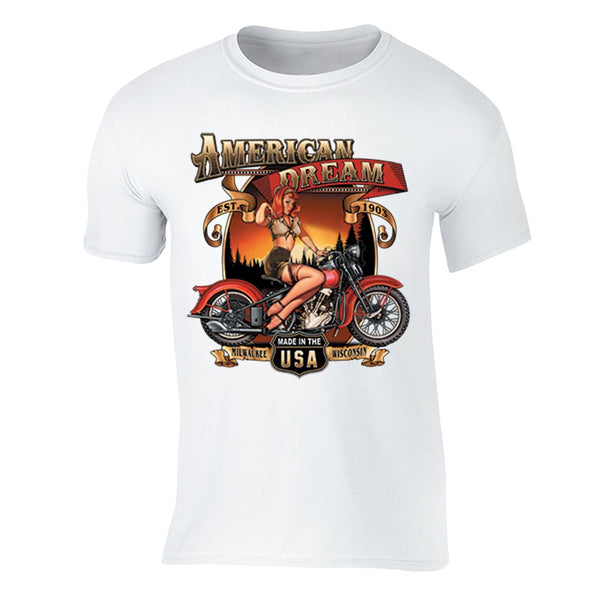 XtraFly Apparel Men's American Dream Milwauke Biker Motorcycle Crewneck Short Sleeve T-shirt