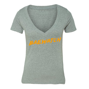 XtraFly Apparel Women's Baewatch Novelty Gag V-neck Short Sleeve T-shirt