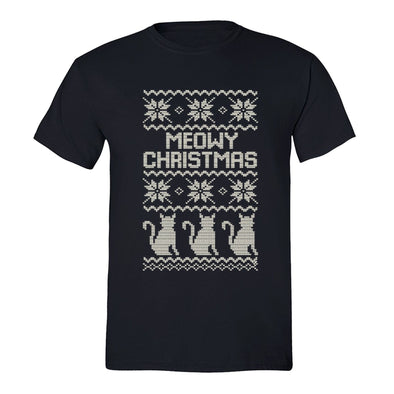 XtraFly Apparel Men's Meowy Cat Ugly Christmas Crewneck Short Sleeve T-shirt