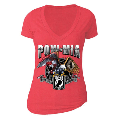 XtraFly Apparel Women's American Eagle Military Pow Mia V-neck Short Sleeve T-shirt