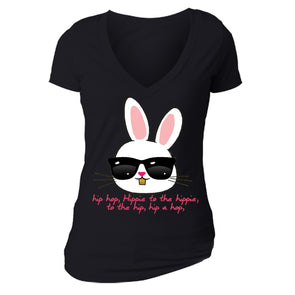 XtraFly Apparel Women's Hip Hop Bunny Easter V-neck Short Sleeve T-shirt