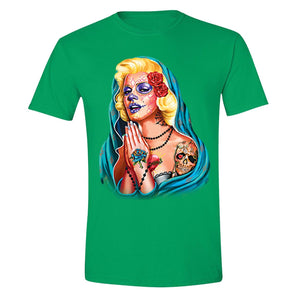 XtraFly Apparel Men's Guadalupe Dia Los Muertos Marilyn Monroe Crewneck Short Sleeve T-shirt