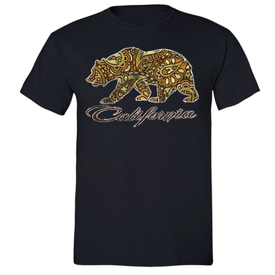 XtraFly Apparel Men's Paisley Brown Bear CA California Pride Crewneck Short Sleeve T-shirt