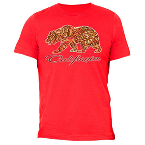 XtraFly Apparel Men's Paisley Brown Bear CA California Pride Crewneck Short Sleeve T-shirt