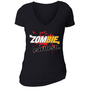 XtraFly Apparel Women's Zombie Eat Flesh Novelty Gag V-neck Short Sleeve T-shirt