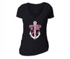 XtraFly Apparel Women's Anchored Hope Breast Cancer Ribbon V-neck Short Sleeve T-shirt