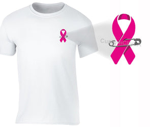 XtraFly Apparel Men's Pocket Pink Ribbon Breast Cancer Ribbon Crewneck Short Sleeve T-shirt