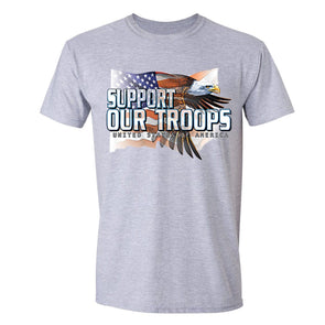 XtraFly Apparel Men's Support Troops Eagle Flag Military Pow Mia Crewneck Short Sleeve T-shirt
