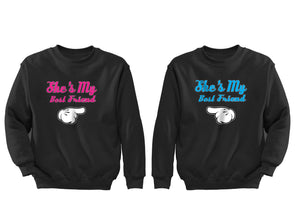 XtraFly Apparel BFF She's my best Friend Valentine's Matching Couples Pullover Crewneck-Sweatshirt