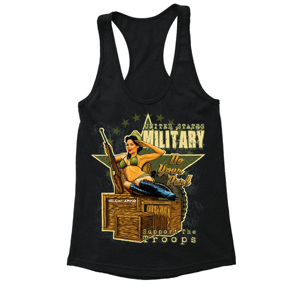 XtraFly Apparel Women's Military Support the Troops 2nd Amendment Racer-back Tank-Top