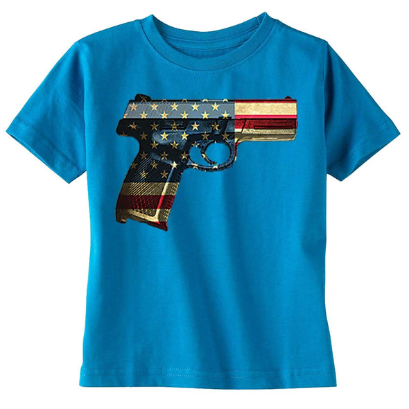 XtraFly Apparel Boys Gun Pistol Flag American Pride Crewneck Short Sleeve T-shirt