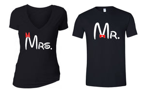 XtraFly Apparel Mr Mrs Red Bow Valentine's Matching Couples Short Sleeve T-shirt