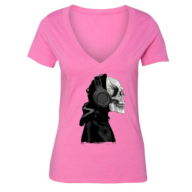 XtraFly Apparel Women's Skeleton Muerte Skulls Day Of The Dead V-neck Short Sleeve T-shirt