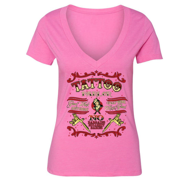 XtraFly Apparel Women's Tattoo Parlor Ink Inked Novelty Gag V-neck Short Sleeve T-shirt