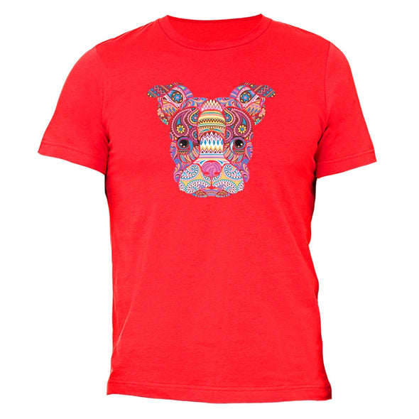 XtraFly Apparel Men's Boston Terrier Dog Pink Tribal Animal Crewneck Short Sleeve T-shirt