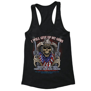 XtraFly Apparel Women's Give up Guns Skull Flag 2nd Amendment Racer-back Tank-Top