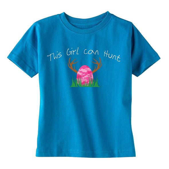XtraFly Apparel Girls Girl Hunt Pink Camo Egg Easter Crewneck Short Sleeve T-shirt