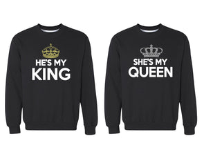 XtraFly Apparel Rey Reina King Queen Valentine's Matching Couples Pullover Crewneck-Sweatshirt