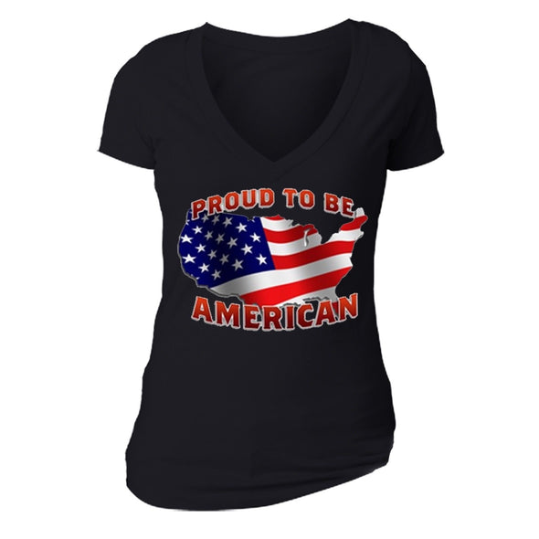 XtraFly Apparel Women's American Flag Distressed 4th of July V-neck Short Sleeve T-shirt