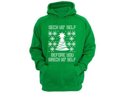 XtraFly Apparel Deck Yo' Self Tree Ugly Christmas Hooded-Sweatshirt Pullover Hoodie