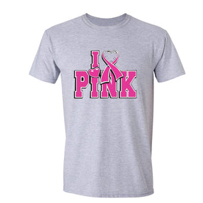 XtraFly Apparel Men's I Love Pink Breast Cancer Ribbon Crewneck Short Sleeve T-shirt