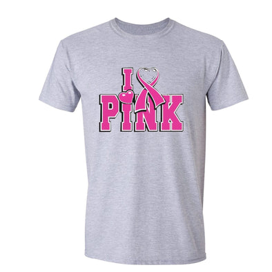 XtraFly Apparel Men's I Love Pink Breast Cancer Ribbon Crewneck Short Sleeve T-shirt