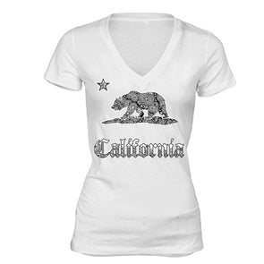 XtraFly Apparel Women's Paisley Bear CA California Pride V-neck Short Sleeve T-shirt