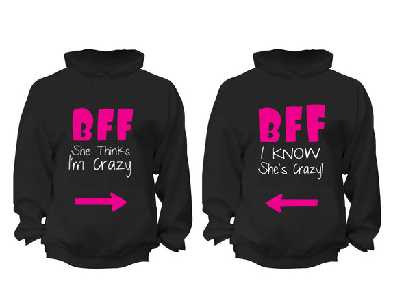XtraFly Apparel BFF Crazy Pink Valentine's Matching Couples Hooded-Sweatshirt Pullover Hoodie