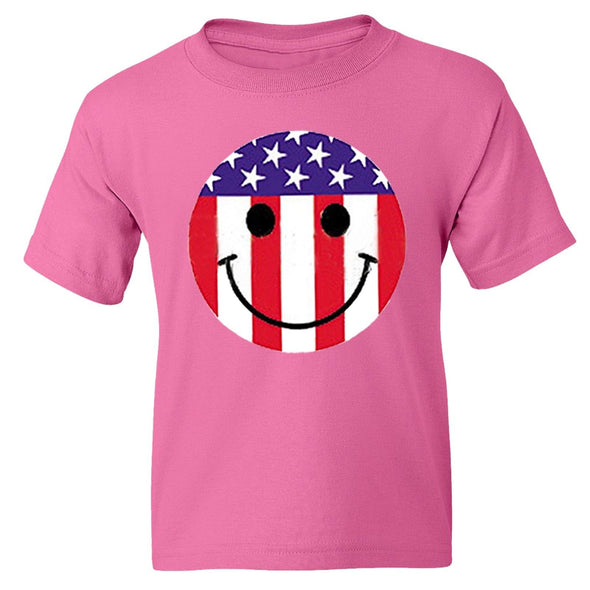 XtraFly Apparel Boys Smiley Emoji Flag American Pride Crewneck Short Sleeve T-shirt