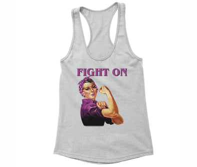 XtraFly Apparel Women's Rosie Riveter Fight Breast Cancer Ribbon Racer-back Tank-Top