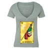 XtraFly Apparel Women's Loteria La Bandera Flag Mexican Heritage V-neck Short Sleeve T-shirt