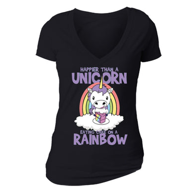 XtraFly Apparel Women's Unicorn Rainbow Cake Novelty Gag V-neck Short Sleeve T-shirt