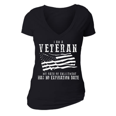 XtraFly Apparel Women's I Am Veteran US Flag Military Pow Mia V-neck Short Sleeve T-shirt