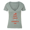 XtraFly Apparel Women's Keep Calm America On American Pride V-neck Short Sleeve T-shirt